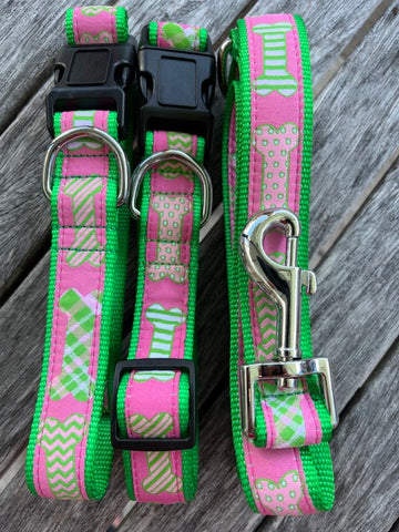 Preppy Pink Bones Collar or Leash